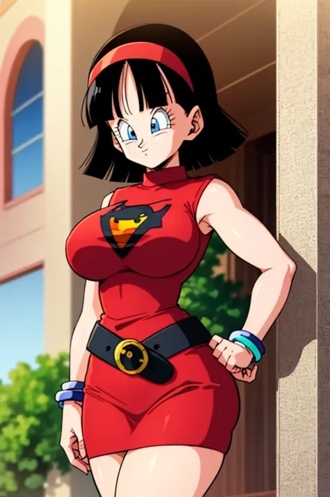 ultra detailed, masterpiece, best quality, solo, soft smile, light smile, videl, dragon ball,
hairband, short hair, red hairband...