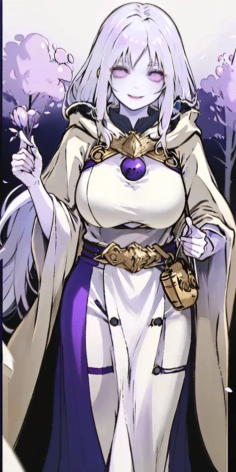 (female chest covered)(smile) gray skin, pale golden hair and violet eyes. she prefers clothing of white and silver with cloaks ...