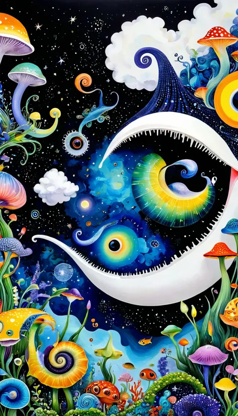 Three-dimensional painting。1snails房子，Artists from the stars，Colorful black，A world of color，Dopamine，mouth，A cloud、snails、iris、fish、Tentacles、bird、Eye、diatom，Abstract mosaic painting，Describing the inner world of autism，Sense of space，White Space，interesti...