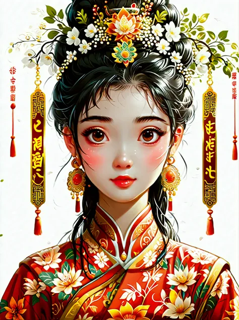 cute and humorous q version chinese girl，big eyes，bust，sticker，6 different facial expressions，expression board，various poses and...