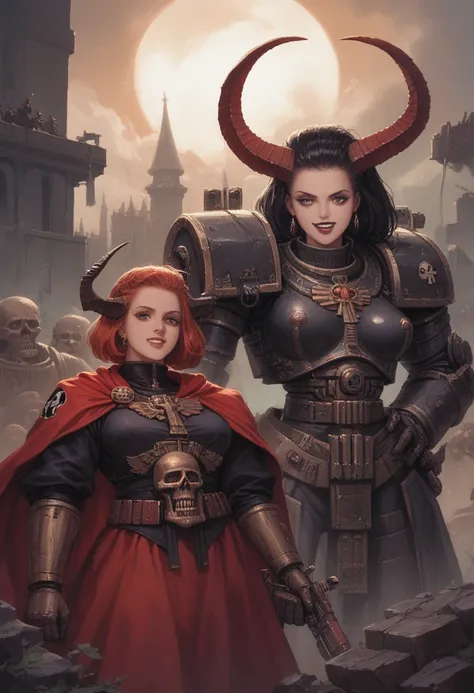 ((masterpiece)), Ultra-realistic, warhammer 40000 battle, sisters of battle vs demons 