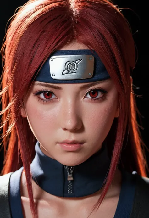 1 girl, star eye, blush, perfect lighting, Red hair, Eyes red, engine unreal, side lighting, face detailed, bangss, shining skin, simple background, dark background having sex with naruto