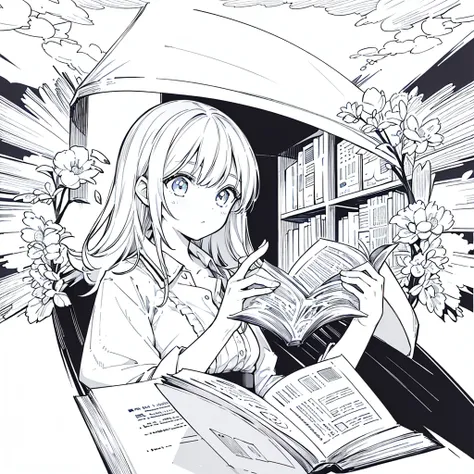 A girl,close up, wearing white shirt, reading a book, (best quality:1.3), (highres:1), (detailed:1.3), (incredible:1.3), (perfect:1.3), (perfection:1.3), (illustration:1.3), shes getting fun while reading it, dynamic on scene