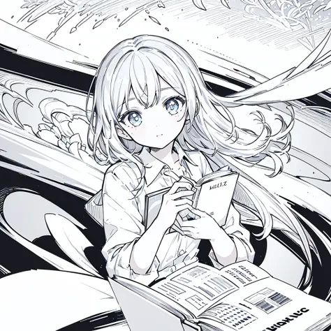 A girl,close up, wearing white shirt, reading a book, (best quality:1.3), (highres:1), (detailed:1.3), (incredible:1.3), (perfect:1.3), (perfection:1.3), (illustration:1.3), shes getting fun while reading it, dynamic on scene