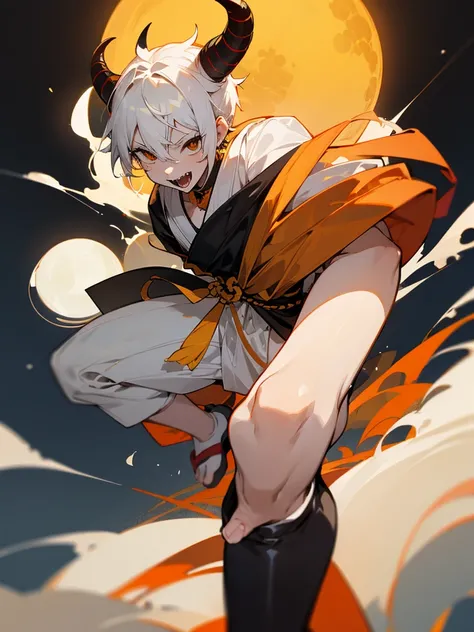 Rakshasa Black eyes Yellow horns White short hair Black clothing Torii Male Full moon Fangs