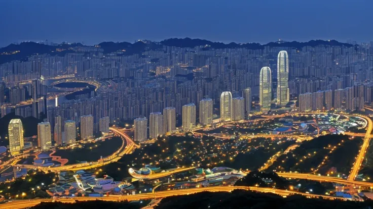 night view of hong kong in the 1980s