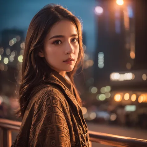 a village girl, beautiful detailed eyes, beautiful detailed lips, extremely detailed eyes and face, long eyelashes, standing quietly, surrounded by the hustle and bustle of the city, unfamiliar urban landscape in the background, cinematic lighting, vibrant...