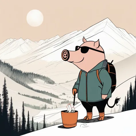 pig-like , sweet,art by Sophie Roach , art by Jon Klassen , art by Michael Cho , art by Sophie Roach、sunglasses,campimg,smoking,mountain climbing