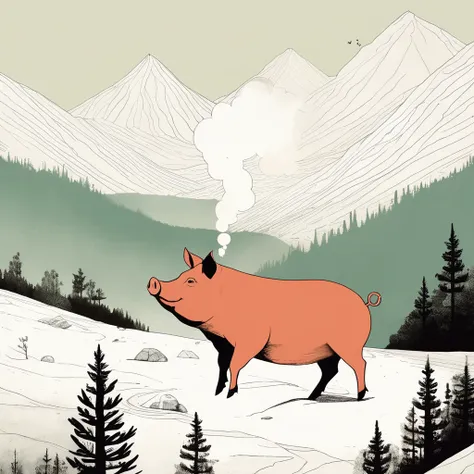 pig-like , sweet,art by Sophie Roach , art by Jon Klassen , art by Michael Cho , art by Sophie Roach、sunglasses,campimg,smoking,mountain climbing