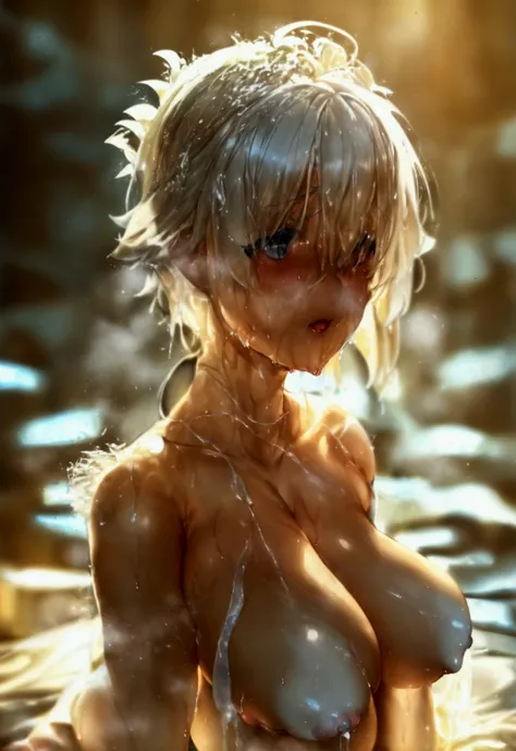 ((((Mash Kyrielight))))(((naked)))nsfw,(((Full Body Shot)))((Shake your body))(White haze),In ruins,(((Soft lighting)))Tan Skin,(((Big Tits)))Big Breasts,(((Hourglass curves)))(((Huge boobs))),Tight waist,(((Wet with sweat all over the body))),(((Detail fa...