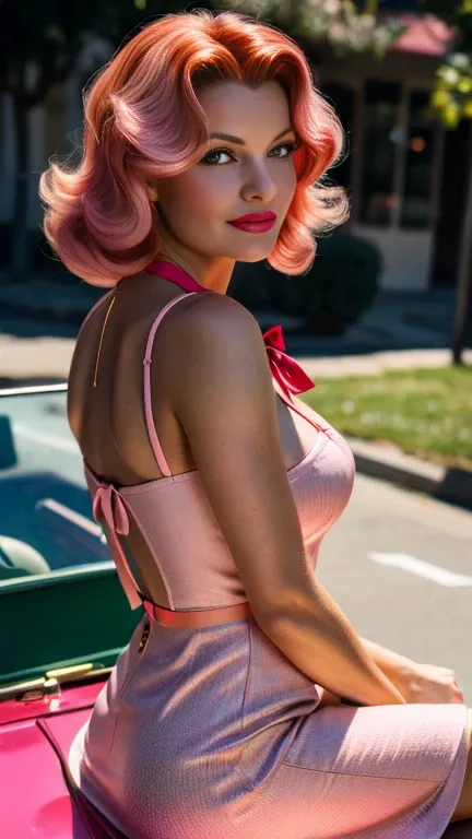 photo and gross. rita hayworth, sitting on a 5.0 car, sailor girls, pastel colours (green, pink, red), 22 years old, perfect bod...