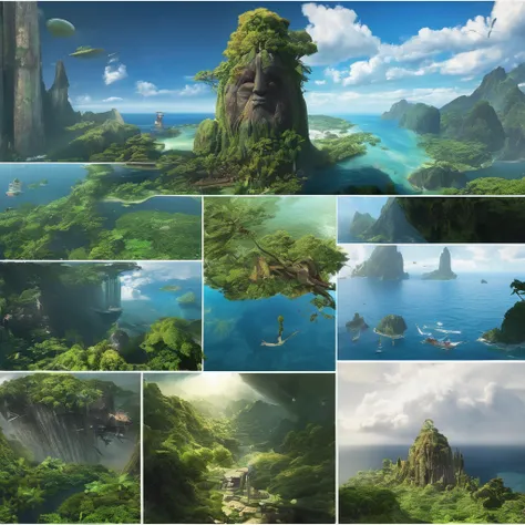 Island inhabited by giants, giants, extraordinary scale, science fiction, top image quality