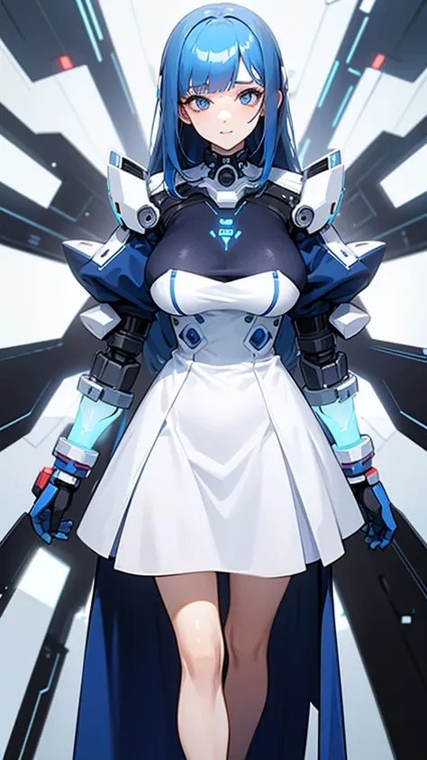 Ai girl,milf,Blue hair,white dress,cyber eyes,look like normal women 