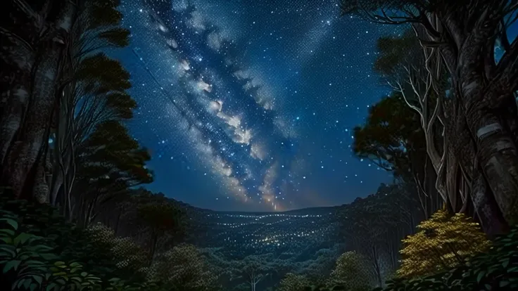 Viewing the stars from the ground, Look up at the stars, Blue Hour Stars, Trees and stars background, Night covered in stars, Stars above々, Star-studded sky, Old Sky, Starry Sky, Starry Skyの夜, Strange perspectives of the stars, Starry sky, Night Forest, St...