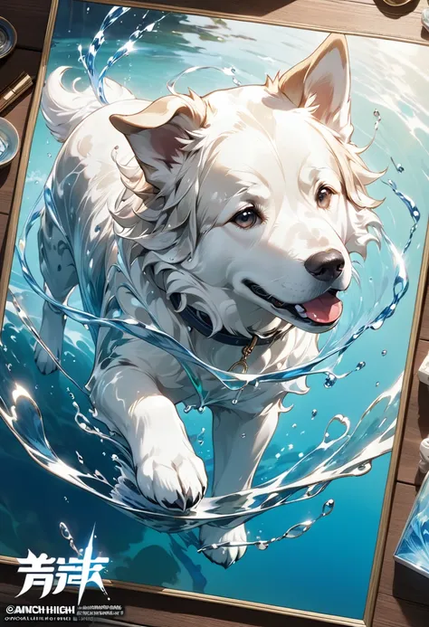 (masterpiece, high quality, 最high quality, Official Art, Beauty and aesthetics:1.2),water element,a dog made of water,water,(dog:1.2),