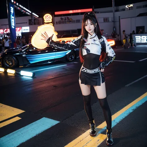 Cool woman、Colorful costumes、F1 Driver Cosplay、Colorful costumes、Clothing with company logo、Grid Girlsのカラフルで派手な衣装、Grid Girls、Perfect Face、Paddock Girls、Harem、motor Show、tights、Bodycon Costumes、Grid Girls、Russia、Grid Girlsのコスプレ、belly button、Pleated skirt、Bo...