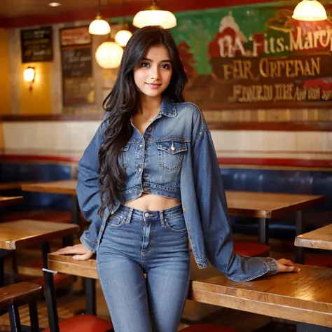 Indian girl in restaurant with top jeans 123456