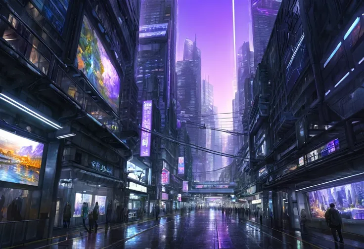 futuristic city, urban area, purple light, HDR, 4k resolution, (painting realistic : 1.3), (ultra high resolution: 1.0 ), (((best quality, 8 thousand, masterpiece:1.4))