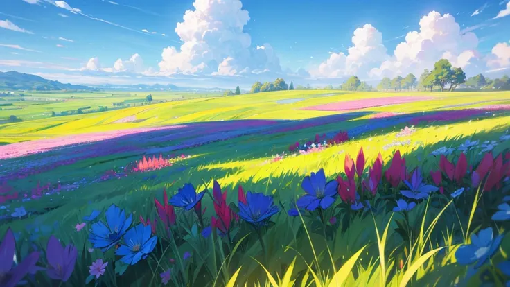  blue sky and flower grassland background