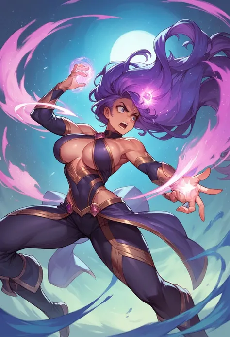 Girl, huge boob , purple hair, long hair,galaxy magic girl,fight