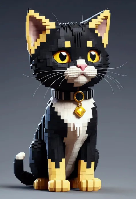 Create pixel style characters, Tabby kitten, black hair, yellow eyes,,