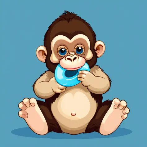 gorilla baby, in beautiful clothes, with a pacifier in his mouth, on a solid blue background, cartoon style