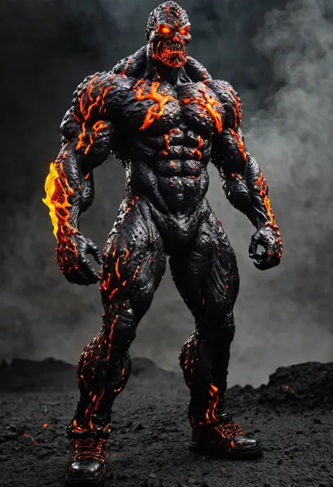 Zombie, lava zombie, muscle lava body, heavy lave chain, villain, full body, full body view 