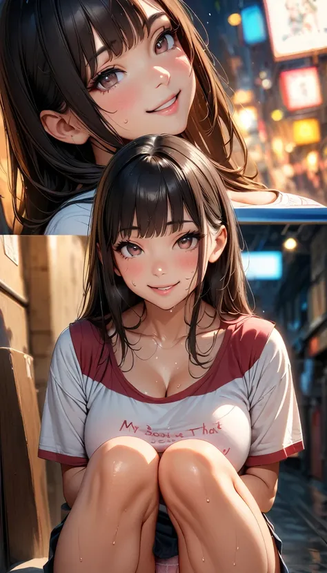  (Highest quality, 8K, 4K, High resolution, masterpiece:1.2), Very detailed, Anime Style:0.9, Realistic, Bright colors, Written boundary depth, Blurred Background,  alone, 1 female, (Long Black Hair, Cut straight、Straight bangs, Dark brown eyes), Beautiful...