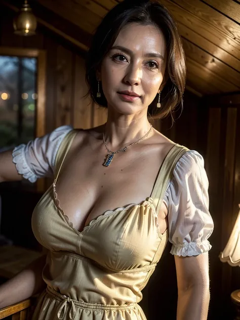 (masterpiece:1.4), 4K, photo realistic, extremely detailed, (Beautiful 62 year old woman:1.5),(Facial wrinkles : 1.2),(traditional dirndl : 1.2), (plump body : 1), white skin, pores, skin blemishes, dull skin, caring gentle mother, caregiver, (gazing at vi...