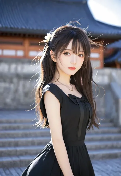 Anime Girl with long hair and a black dress posing for a picture, Sayori, Cute girl anime visual, Anime cute art style, Lolita in a skirt, Anime Girl weareturng a black dress, pretty Anime Girl, (Anime Girl), cute Anime Girl, 穿着漂亮裙子的可爱Anime Girl, attractiv...