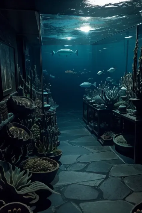 Horror Sea Life Museum，dark，fish，The best picture quality，dark，evil look