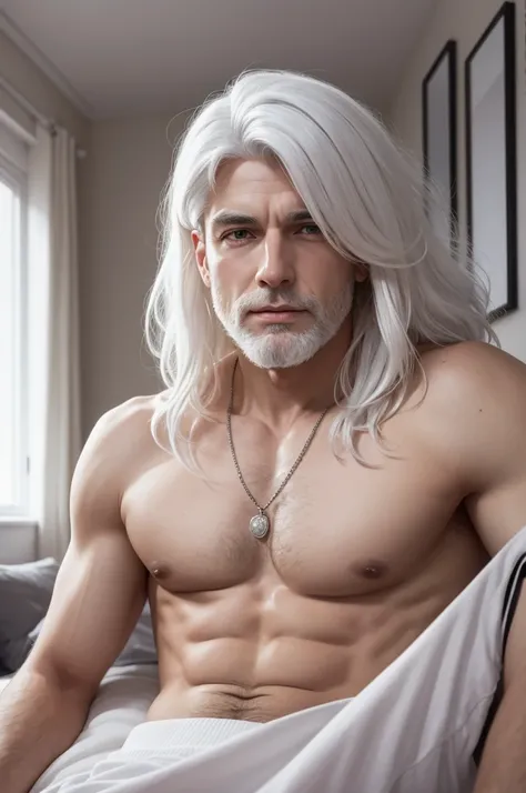 A white hair man, in the bedroom, realist