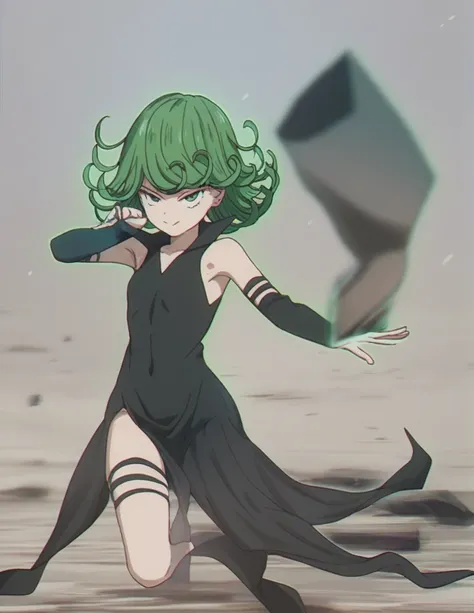 緑の髪とanime girl in a black dressが写真のポーズをとっている, tatsumaki from one punch man, anime girl in a black dress, tatsumaki,  in a dress,...