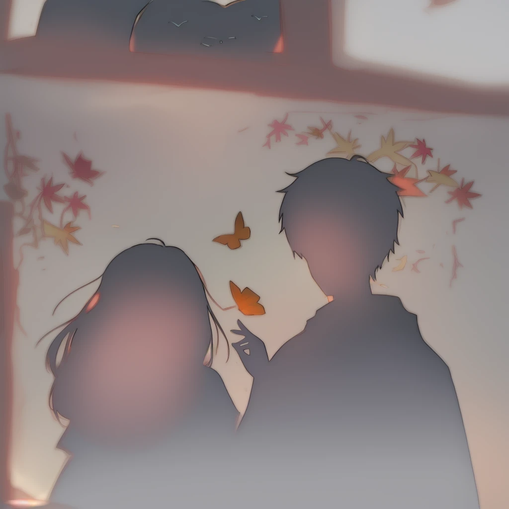 Two people and a cat in the shadow of the window, 🍁 Cute, Boy and girl, Anime Pictures, emotional picture, beautiful anime scenes, Guviz-style artwork, Guviz, animeaesthetic, anime backgrounds, anime big breast. Soft lighting, Beautiful anime, centimeters ...