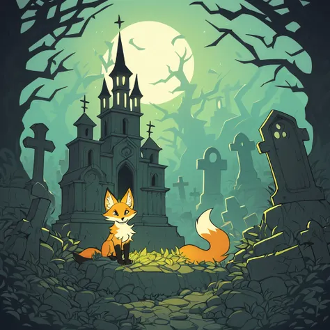 a boneless fox in graveyard art style