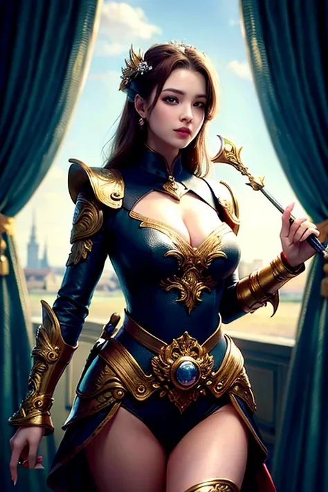 masterpiece,highest quality,higher rank,(Woman&#39;s transformation_woman:1),(naked:1.3), (35歳のWoman warrior:1.3),、big and full breasts,very big breasts,big breasts,belly button,hyper real,You are in a battlefield in a medieval European city.,No expression...