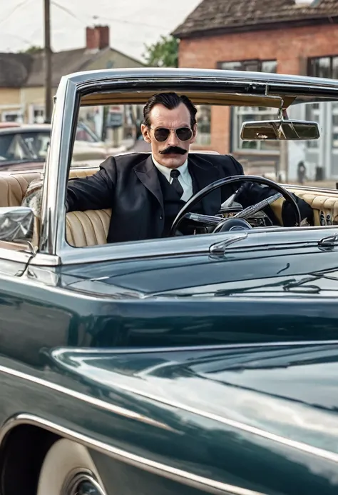 Me as a worlds richest adult person in gangsters look with the age of 25 year with thin moustache.me driving a Lincoln continental and gun is present in my hand with the convoy 