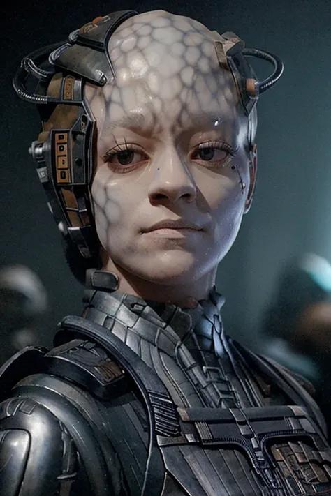 (tawny newsome:1.2), (black skin:1.2), (liquid metal girl sttldunf uniform:1.2),borg (liquid metal sttldunf uniform:1.2) being (...