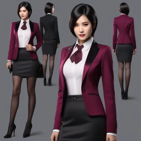 ultra-realistic extremely detailed real life 8k masterpiece of a gorgeous asian woman re ada wong wearing (((skirt suit))), (((t...