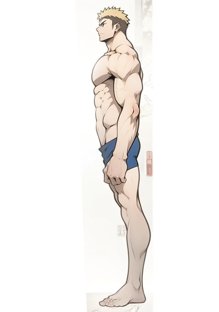 Generate an anime-style art image of a dominant protagonist character, and extremely muscular anime art 