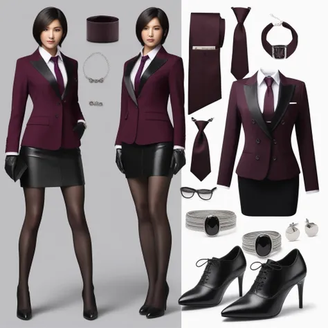 ultra-realistic extremely detailed real life 8k masterpiece of a gorgeous asian woman re ada wong wearing (((skirt suit))), (((t...