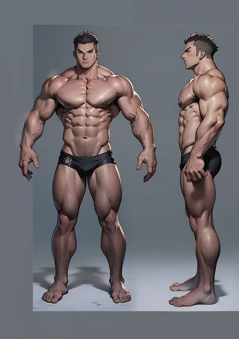 Generate an anime-style art image of a dominant protagonist character, and extremely muscular anime art 