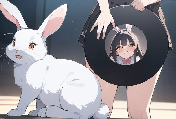 ((high quality)), ((masterpiece)), 8K, anime, Black circle, Rabbit, Large teeth, (3307 pixels x 4252 pixels)  Bunny girl、
bluff