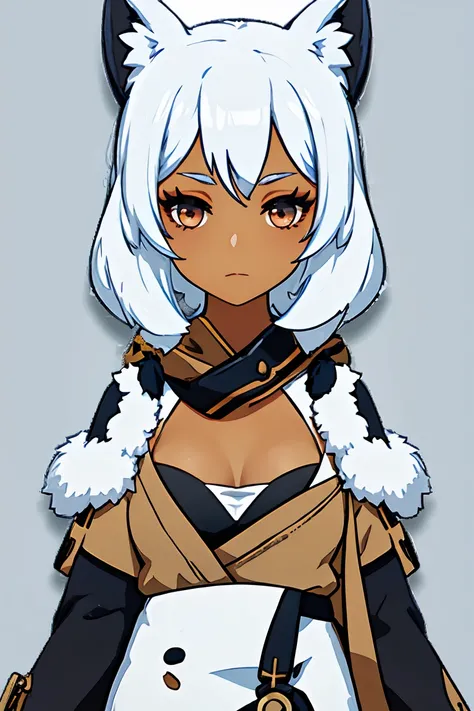 solo, tanned skinned character, 1 girl, full body, eyeshadow, seal girl, selkie, snowy outfit, busty, seal tail, sleepy girl