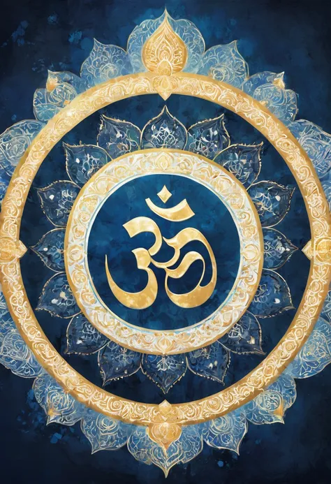 "create an image featuring the sacred symbol 'om' at the center, glowing with a golden aura. surround the 'om' symbol with subtl...