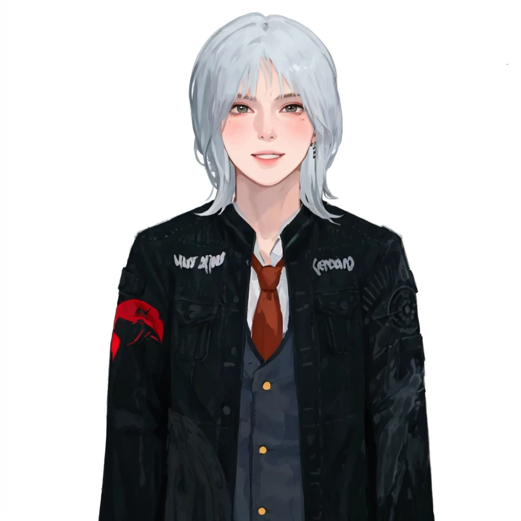 (masterpiece:1.2, best quality), (1girl, solo, upper body:1.2),smile face,Hair: buzz cut, Clothing: oversized, distressed denim jacket with patches and pins, paired with black skinny jeans and combat boots, Hanging out in an underground music venue or stre...