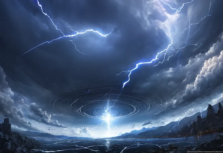 blue landscape, lightning blot, god, Olympus, HDR, 4k resolution, (realistic : 1.3), (ultra high resolution: 1.0 ), (((best quality, 8 thousand, masterpiece:1.4))