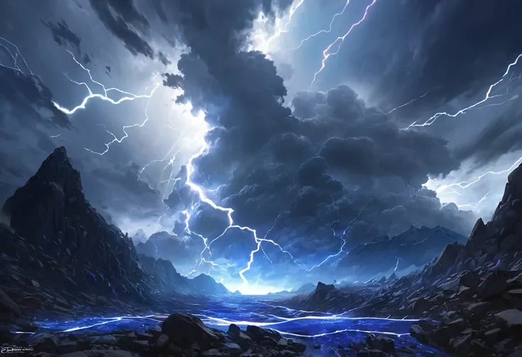 blue landscape, lightning blot, god, Olympus, HDR, 4k resolution, (realistic : 1.3), (ultra high resolution: 1.0 ), (((best quality, 8 thousand, masterpiece:1.4))