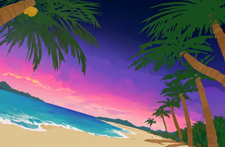 Palm trees and beach、Tropical Beach, an abstract tropical landscape,  Tropical atmosphere, Beach Sunset, Background artwork, Sunset background