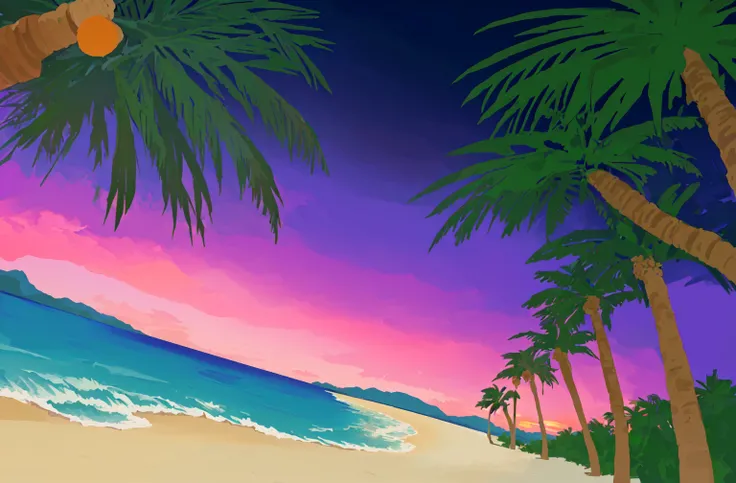 Palm trees and beach、Tropical Beach, an abstract tropical landscape,  Tropical atmosphere, Beach Sunset, Background artwork, Sunset background